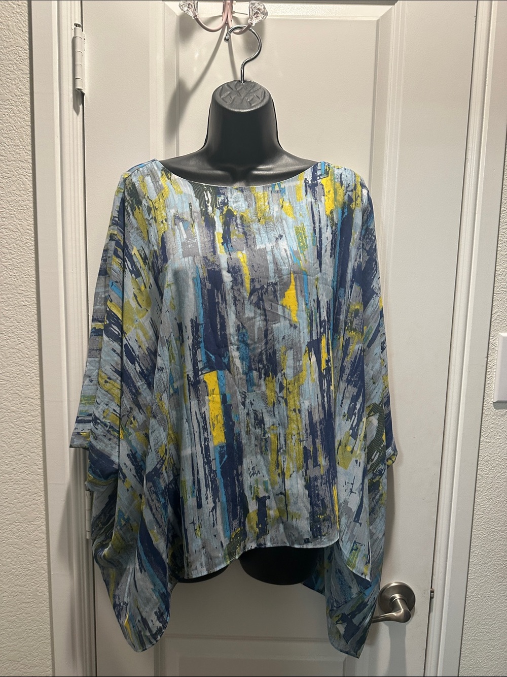 Ruff Hewn Blue, Yellow & Navy Abstract Poncho Top